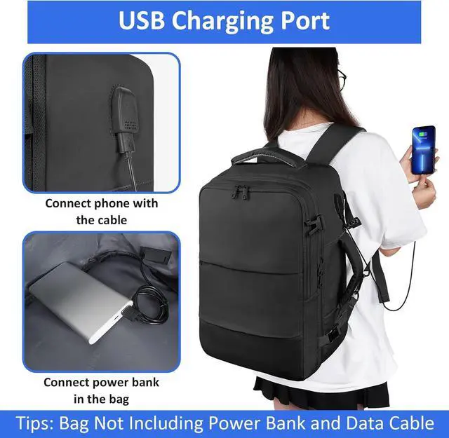 Alt view image 2 of 7 - Travel Laptop Backpack, Airplane Approved Travel Backpack Suitcase For Men Women With Usb Charging Port, Lightweight College 35l Luggage Bag 15.6 inch Laptop Backpack Gifts For Casual Business, Black