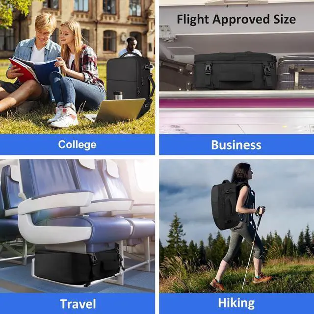 Alt view image 7 of 7 - Travel Laptop Backpack, Airplane Approved Travel Backpack Suitcase For Men Women With Usb Charging Port, Lightweight College 35l Luggage Bag 15.6 inch Laptop Backpack Gifts For Casual Business, Black