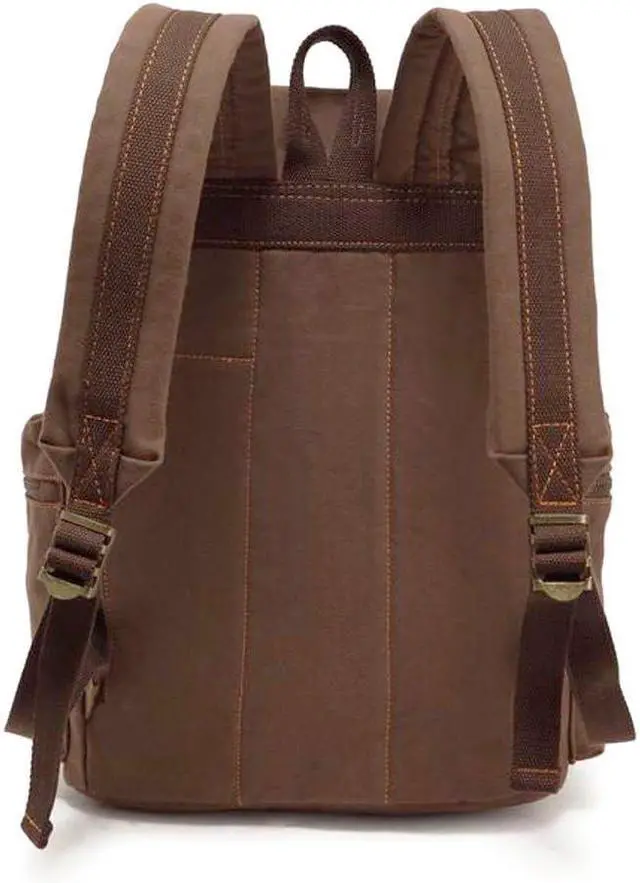 Alt view image 7 of 7 - Koolehaoda Vintage Canvas Backpack Leather Rucksack Knapsack Unisex Casual Backpack 15.6-inch Laptop Backpack Hiking Bag (Coffee-M)