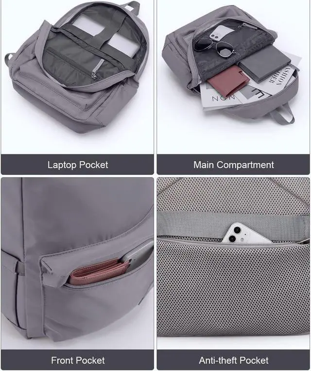 Alt view image 4 of 7 - HOMIEE Lightweight Stylish Casual Daypack, Water-Resistant Backpack Unisex Laptop Bookbag, 14-Inch Laptop Backpack for Women & Men, Travel/School/Casual/Work Backpack, Grey