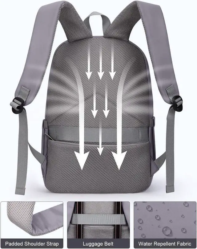 Alt view image 6 of 7 - HOMIEE Lightweight Stylish Casual Daypack, Water-Resistant Backpack Unisex Laptop Bookbag, 14-Inch Laptop Backpack for Women & Men, Travel/School/Casual/Work Backpack, Grey