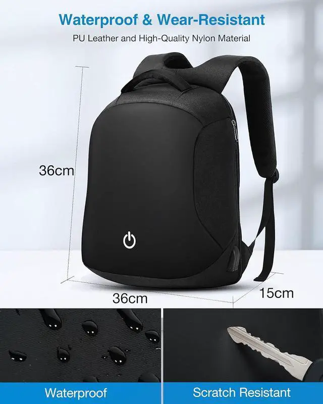 Alt view image 4 of 7 - HOMIEE 15.6 Inch Water Resistant Anti-Theft Laptop Backpack, Travel Backpack with USB Charging Port School Backpack Bookbag for Travel/Business/College/Women/Men, Black