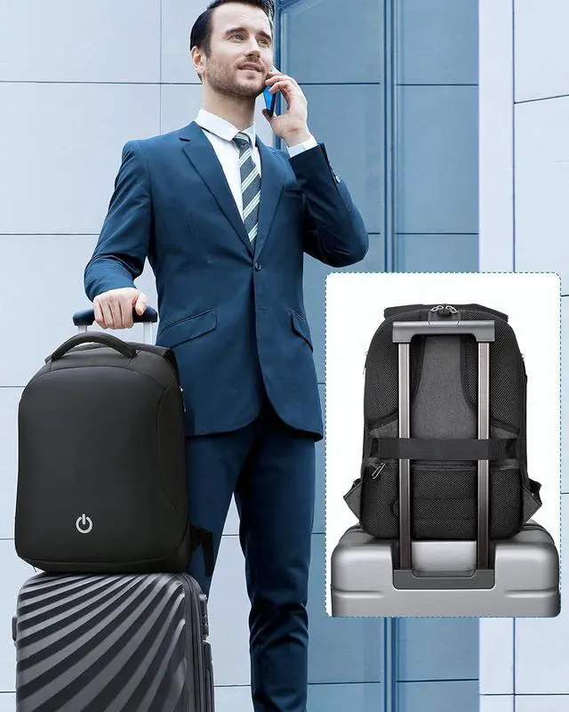 Alt view image 7 of 7 - HOMIEE 15.6 Inch Water Resistant Anti-Theft Laptop Backpack, Travel Backpack with USB Charging Port School Backpack Bookbag for Travel/Business/College/Women/Men, Black
