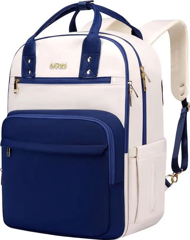 Main image of 17 Inch Laptop Backpack for Women Men Fashion Work, Large Capacity Waterproof Bagpack with USB Port, College Daypack Business Travel Backpack,Blue-White