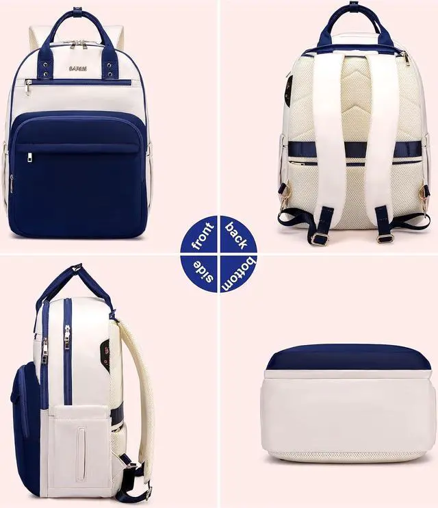 Alt view image 4 of 7 - 17 Inch Laptop Backpack for Women Men Fashion Work, Large Capacity Waterproof Bagpack with USB Port, College Daypack Business Travel Backpack,Blue-White