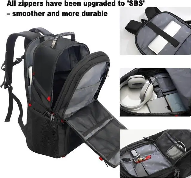 Alt view image 2 of 7 - Travel Business Laptop Backpack for 18.4in PC with Shoe Compartment USB Charging Port,Sport Gym Bag for College Hiking Camping,Waterproof School Bookbag for Men Women Boys,Black