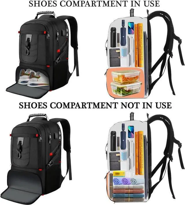 Alt view image 3 of 7 - Travel Business Laptop Backpack for 18.4in PC with Shoe Compartment USB Charging Port,Sport Gym Bag for College Hiking Camping,Waterproof School Bookbag for Men Women Boys,Black