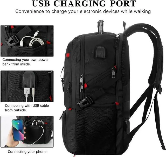 Alt view image 4 of 7 - Travel Business Laptop Backpack for 18.4in PC with Shoe Compartment USB Charging Port,Sport Gym Bag for College Hiking Camping,Waterproof School Bookbag for Men Women Boys,Black