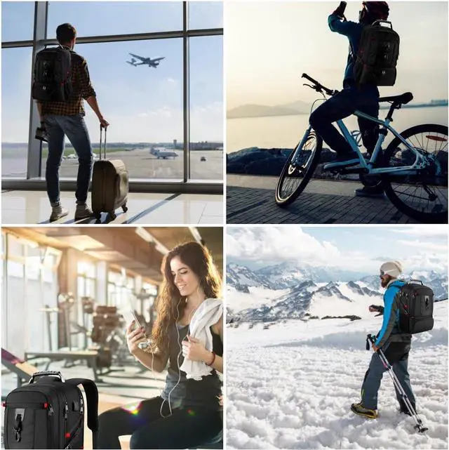 Alt view image 7 of 7 - Travel Business Laptop Backpack for 18.4in PC with Shoe Compartment USB Charging Port,Sport Gym Bag for College Hiking Camping,Waterproof School Bookbag for Men Women Boys,Black