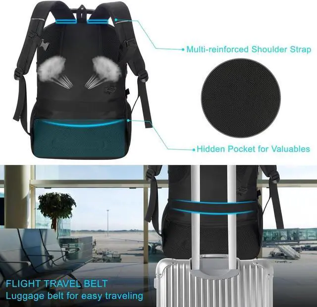 Alt view image 5 of 7 - Travel Business Laptop Backpack for 18.4in PC with Shoe Compartment USB Charging Port,Sport Gym Bag for College Hiking Camping,Waterproof School Bookbag for Men Women Boys,Black
