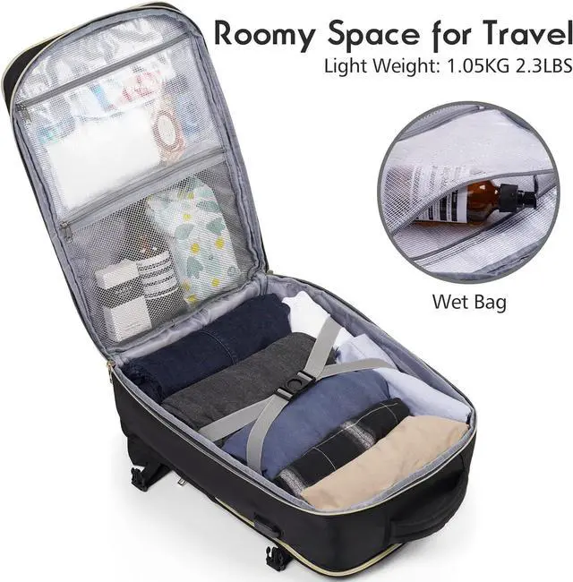 Alt view image 3 of 7 - MOMUVO Carry On Backpack for Women, Flight Approved Large Travel Laptop Backpack with 3 Packing Cubes & USB Charge Port, 17 Inch Water Resistant Luggage Travel Bag for Weekender Business, Black