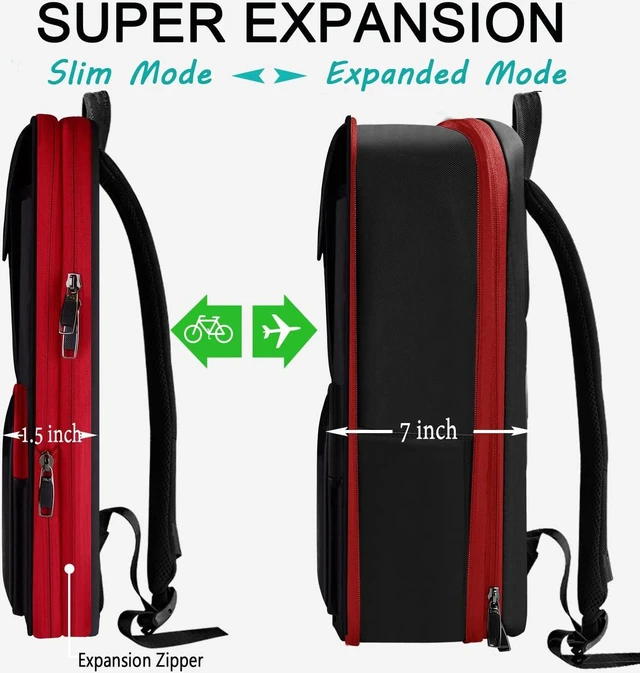 Alt view image 2 of 7 - Slim Expandable 15.6-Inch Laptop Backpack, Black & Red