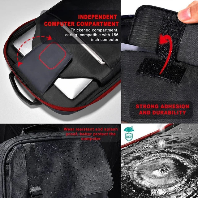 Alt view image 3 of 7 - Slim Expandable 15.6-Inch Laptop Backpack, Black & Red