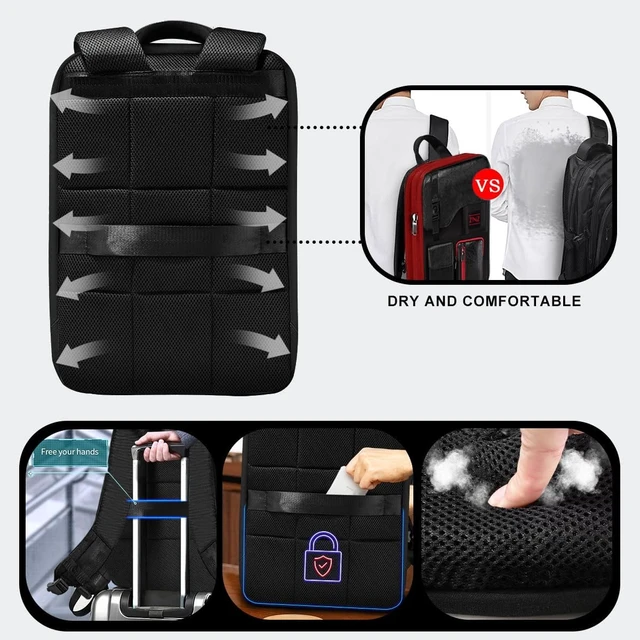 Alt view image 5 of 7 - Slim Expandable 15.6-Inch Laptop Backpack, Black & Red