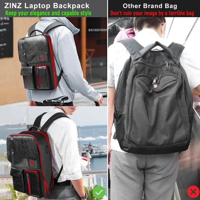Alt view image 7 of 7 - Slim Expandable 15.6-Inch Laptop Backpack, Black & Red