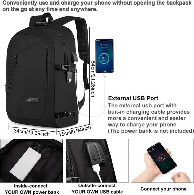 Alt view image 2 of 6 - 17.3 Inch Laptop Backpack,Large Travel Laptop Bag with USB Charging Port, Anti Theft Water Resistant Business Backpack for Men and Women, Durable Big Capacity Heavy Duty Computer Bag,Black