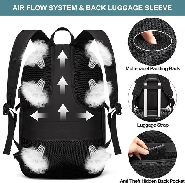 Alt view image 5 of 6 - 17.3 Inch Laptop Backpack,Large Travel Laptop Bag with USB Charging Port, Anti Theft Water Resistant Business Backpack for Men and Women, Durable Big Capacity Heavy Duty Computer Bag,Black