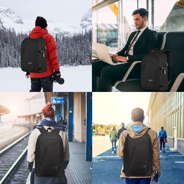 Alt view image 6 of 6 - 17.3 Inch Laptop Backpack,Large Travel Laptop Bag with USB Charging Port, Anti Theft Water Resistant Business Backpack for Men and Women, Durable Big Capacity Heavy Duty Computer Bag,Black