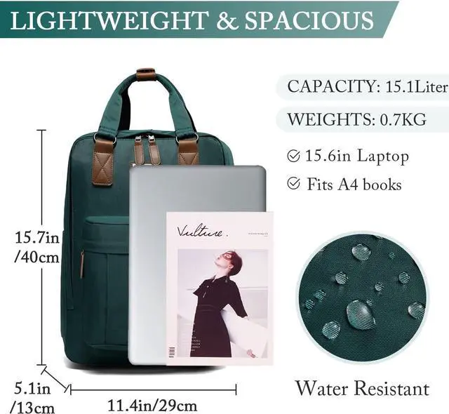 Alt view image 2 of 7 - VASCHY School Backpack for Women Men, Travel Backpack Water Resistant College High School Computer Bag Student Bookbag,Green