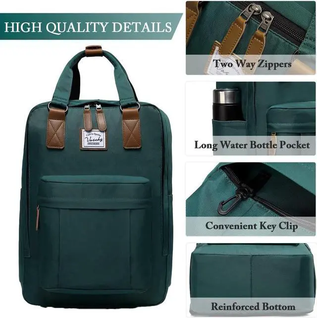 Alt view image 4 of 7 - VASCHY School Backpack for Women Men, Travel Backpack Water Resistant College High School Computer Bag Student Bookbag,Green
