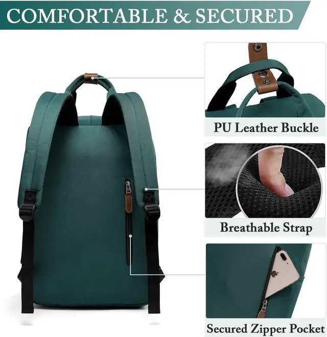 Alt view image 5 of 7 - VASCHY School Backpack for Women Men, Travel Backpack Water Resistant College High School Computer Bag Student Bookbag,Green