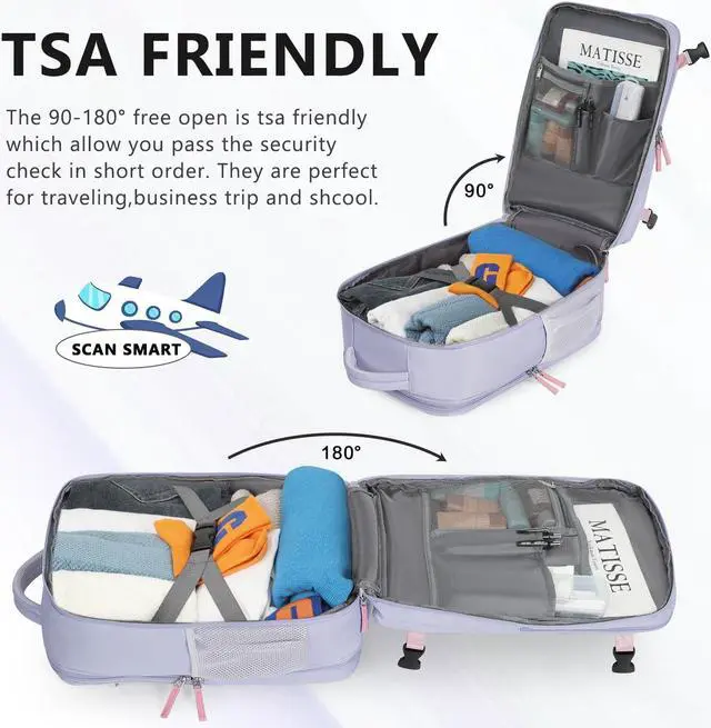 Alt view image 7 of 7 - Snoffic Reliable Travel Backpack for Men Women, Carry On Backpack Personal Item Size, Waterproof College Backpack, Business Work Hiking Casual Daypack Bag, Fits 17.3" Laptop, Purple & Grey