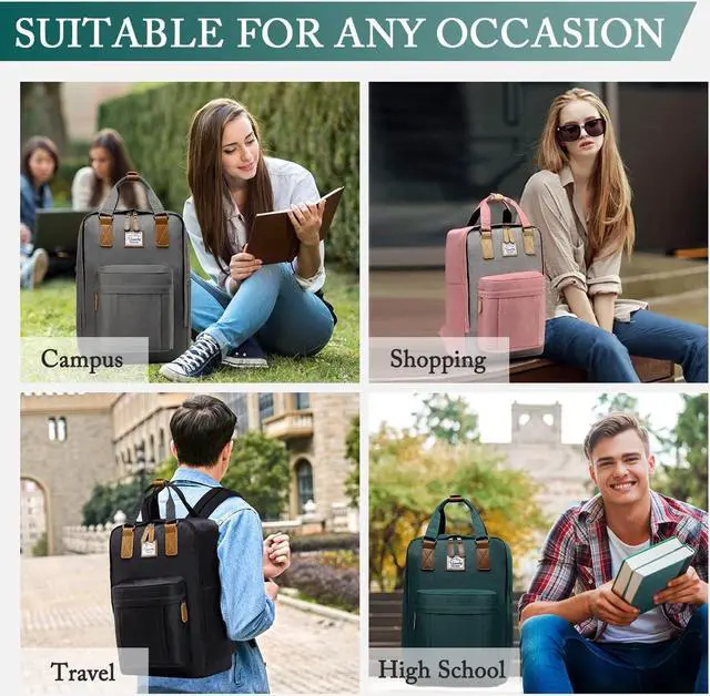Alt view image 6 of 7 - VASCHY School Backpack for Women Men, Travel Backpack Water Resistant College High School Computer Bag Student Bookbag,Green