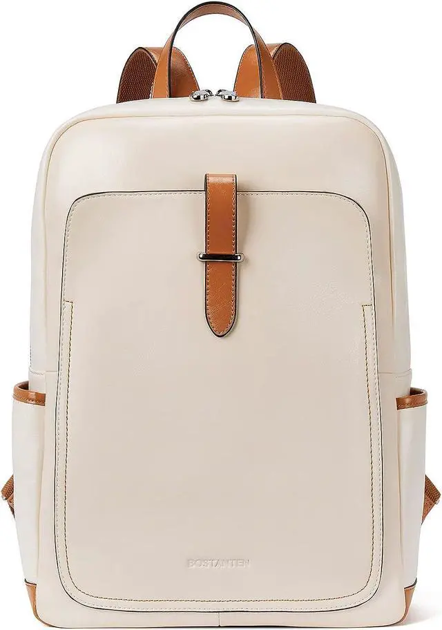 Main image of BOSTANTEN Leather Laptop Backpack Purse Casual College Casual Bags Daypack creamy-white