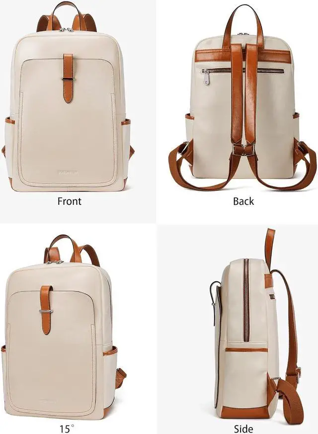 Alt view image 5 of 7 - BOSTANTEN Leather Laptop Backpack Purse Casual College Casual Bags Daypack creamy-white