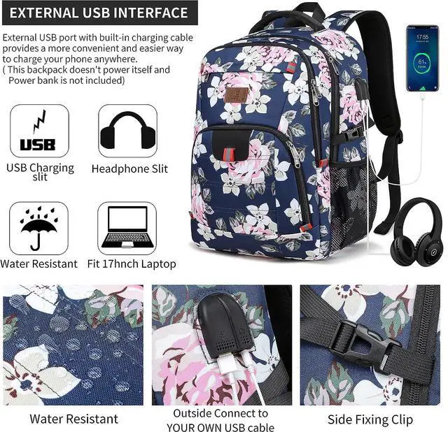 Alt view image 3 of 7 - Laptop Backpack, Men Professional Backpack with Laptop Compartment & USB Charging Port for Business/School/Travel, Waterfroof Backpack for Teen Girls