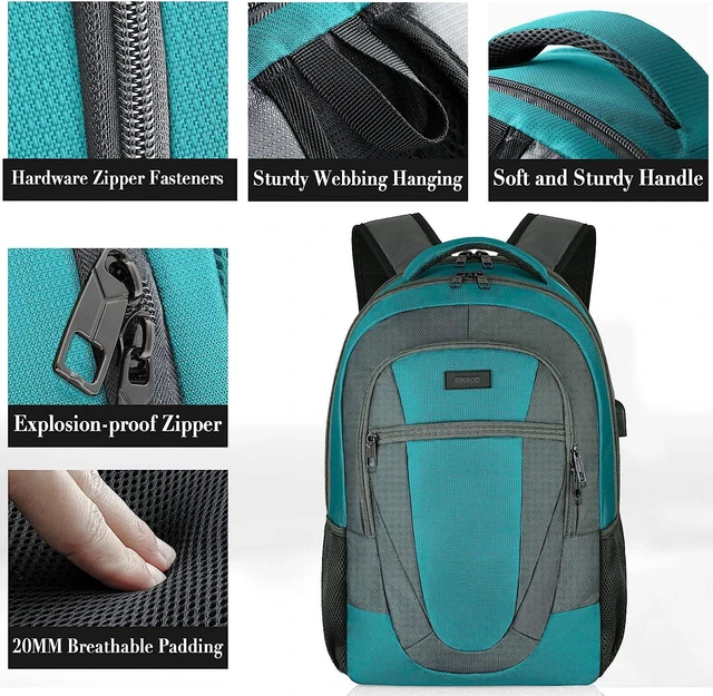 Alt view image 3 of 7 - BIKROD Teal Backpack for Woman and Men, Travel Laptop School Backpack for Teens with USB Charging, Waterproof College Back Pack for 17.3 IN Laptop Backpack, Adult Business Computer Travel Backpack,