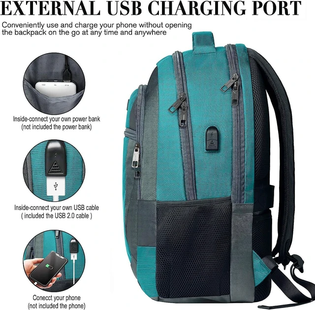 Alt view image 4 of 7 - BIKROD Teal Backpack for Woman and Men, Travel Laptop School Backpack for Teens with USB Charging, Waterproof College Back Pack for 17.3 IN Laptop Backpack, Adult Business Computer Travel Backpack,