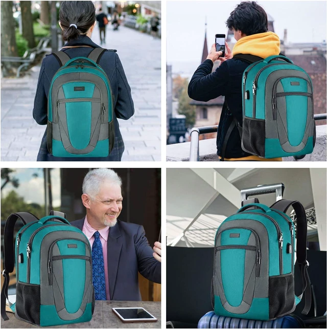 Alt view image 6 of 7 - BIKROD Teal Backpack for Woman and Men, Travel Laptop School Backpack for Teens with USB Charging, Waterproof College Back Pack for 17.3 IN Laptop Backpack, Adult Business Computer Travel Backpack,