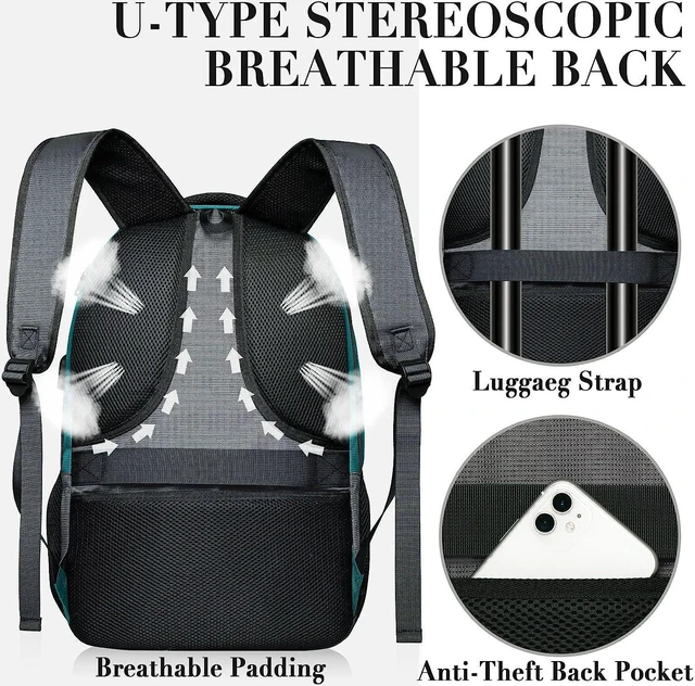 Alt view image 5 of 7 - BIKROD Teal Backpack for Woman and Men, Travel Laptop School Backpack for Teens with USB Charging, Waterproof College Back Pack for 17.3 IN Laptop Backpack, Adult Business Computer Travel Backpack,