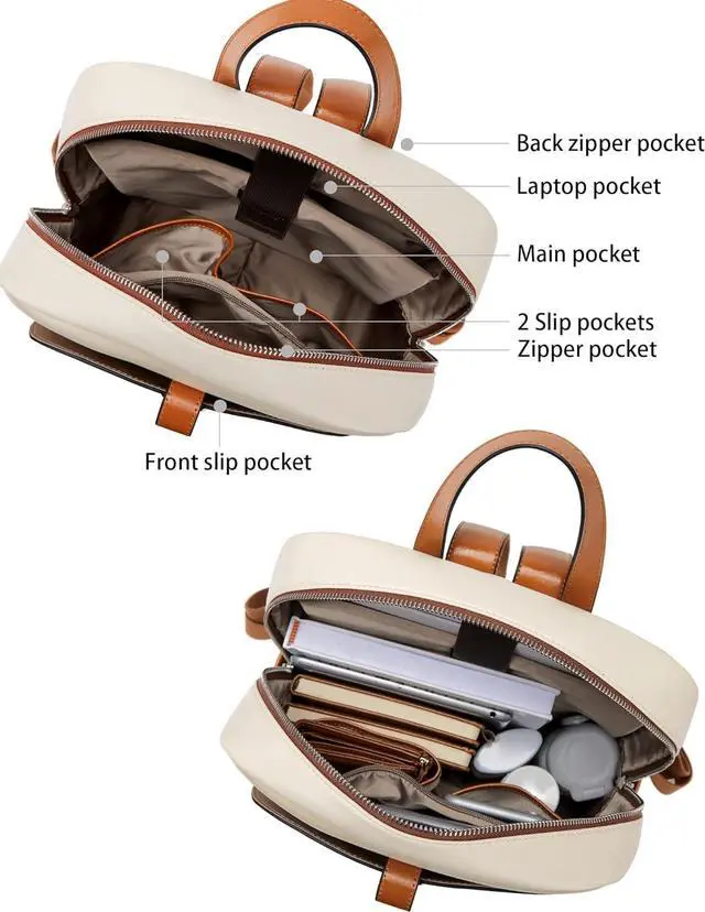 Alt view image 3 of 7 - BOSTANTEN Leather Laptop Backpack Purse Casual College Casual Bags Daypack creamy-white