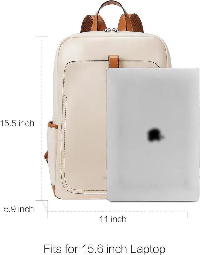 Alt view image 4 of 7 - BOSTANTEN Leather Laptop Backpack Purse Casual College Casual Bags Daypack creamy-white