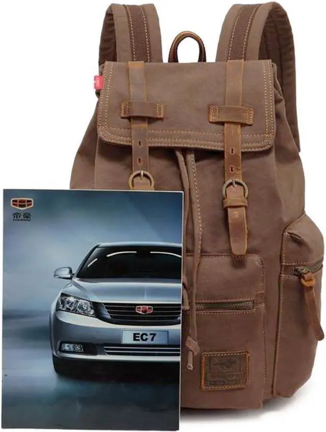 Alt view image 6 of 7 - Koolehaoda Vintage Canvas Backpack Leather Rucksack Knapsack Unisex Casual Backpack 15.6-inch Laptop Backpack Hiking Bag (Coffee-M)