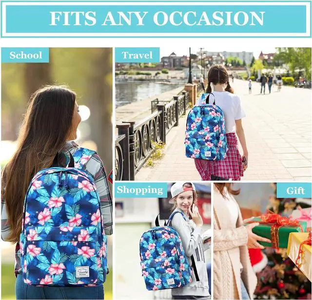 Alt view image 2 of 6 - Girls Backpack, VASCHY Water Resistant Fashion Floral 15.6 inch Laptop School Bookbag for Women Casual Daypack Travel Rucksack with Padded Laptop Sleeve (Turquoise Floral Blooms)