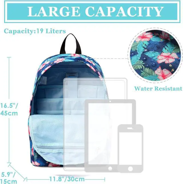 Alt view image 3 of 6 - Girls Backpack, VASCHY Water Resistant Fashion Floral 15.6 inch Laptop School Bookbag for Women Casual Daypack Travel Rucksack with Padded Laptop Sleeve (Turquoise Floral Blooms)