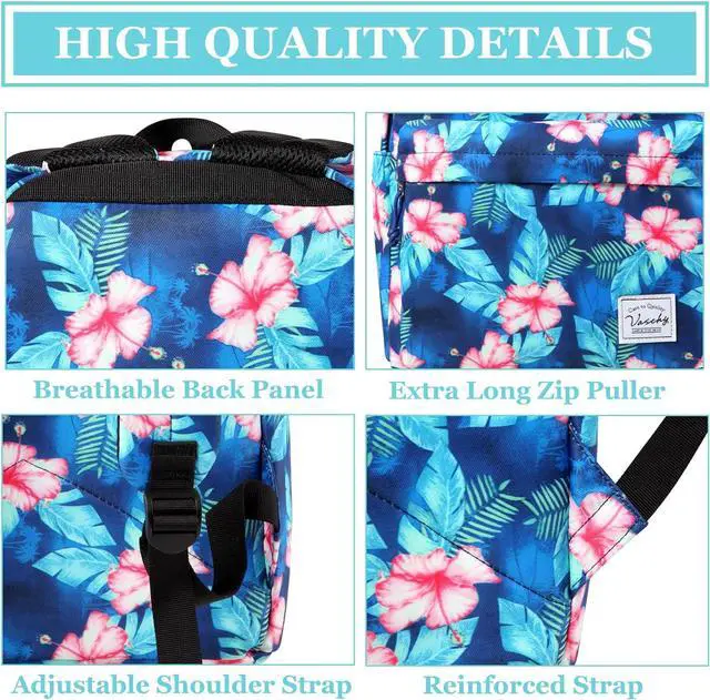 Alt view image 5 of 6 - Girls Backpack, VASCHY Water Resistant Fashion Floral 15.6 inch Laptop School Bookbag for Women Casual Daypack Travel Rucksack with Padded Laptop Sleeve (Turquoise Floral Blooms)