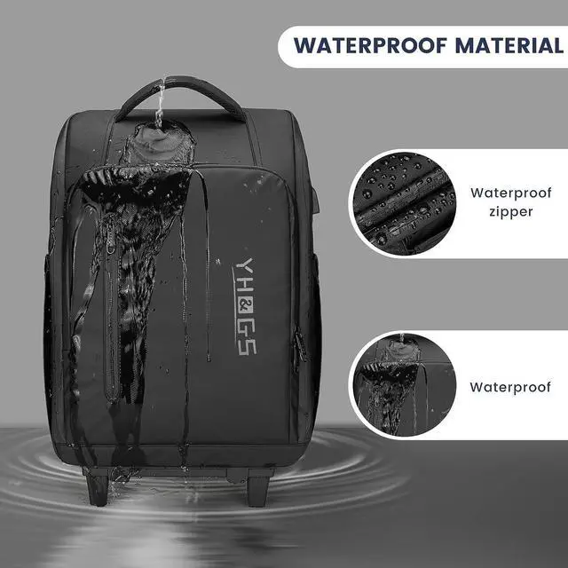 Alt view image 3 of 6 - Rolling Backpack, Waterproof Backpack with Wheels for Business College Student Commuter, Carry on Backpack with Laptop Compartment, Fit 15.6/17 Inch Laptop, Wheeled Backpack for Adults