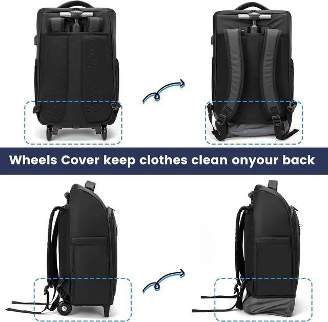 Alt view image 4 of 6 - Rolling Backpack, Waterproof Backpack with Wheels for Business College Student Commuter, Carry on Backpack with Laptop Compartment, Fit 15.6/17 Inch Laptop, Wheeled Backpack for Adults