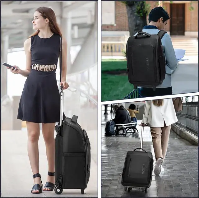 Alt view image 6 of 6 - Rolling Backpack, Waterproof Backpack with Wheels for Business College Student Commuter, Carry on Backpack with Laptop Compartment, Fit 15.6/17 Inch Laptop, Wheeled Backpack for Adults