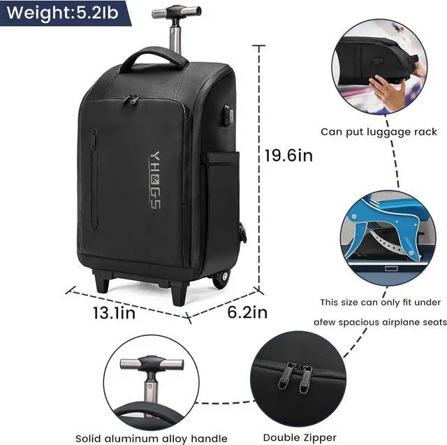 Alt view image 5 of 6 - Rolling Backpack, Waterproof Backpack with Wheels for Business College Student Commuter, Carry on Backpack with Laptop Compartment, Fit 15.6/17 Inch Laptop, Wheeled Backpack for Adults