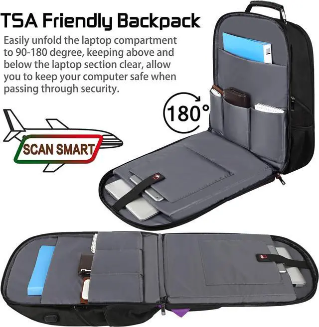 Alt view image 3 of 7 - 18.4 inch Travel Backpack Men Women, 55L Extra Large Laptop Backpack RFID Anti Theft TSA Friendly Flight Approved Backpacks, Water Resistant College School Heavy Duty With USB Charging Port