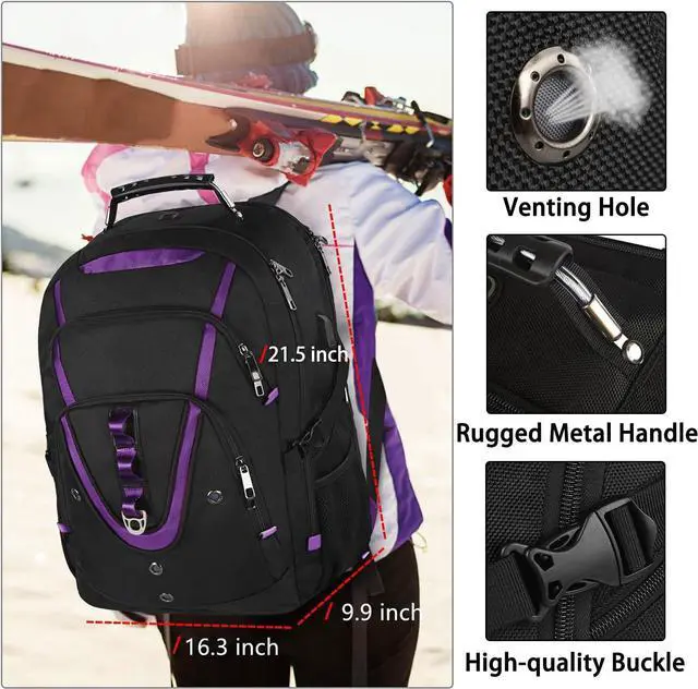 Alt view image 6 of 7 - 18.4 inch Travel Backpack Men Women, 55L Extra Large Laptop Backpack RFID Anti Theft TSA Friendly Flight Approved Backpacks, Water Resistant College School Heavy Duty With USB Charging Port