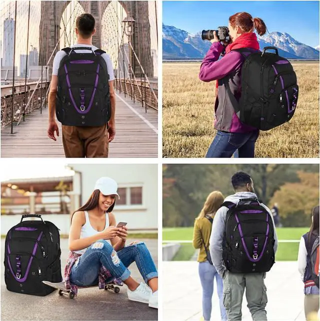 Alt view image 7 of 7 - 18.4 inch Travel Backpack Men Women, 55L Extra Large Laptop Backpack RFID Anti Theft TSA Friendly Flight Approved Backpacks, Water Resistant College School Heavy Duty With USB Charging Port