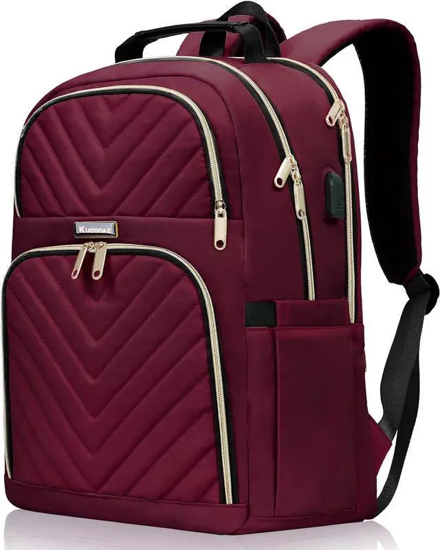 Main image of Kuosdaz Laptop Backpack for Women, School Backpack for Teens, 15.6 Inch Large Fashion College Bookbag for Girls with USB Charging Port, Women Work Travel Back Pack Purse Casual Daypacks, Wine Red