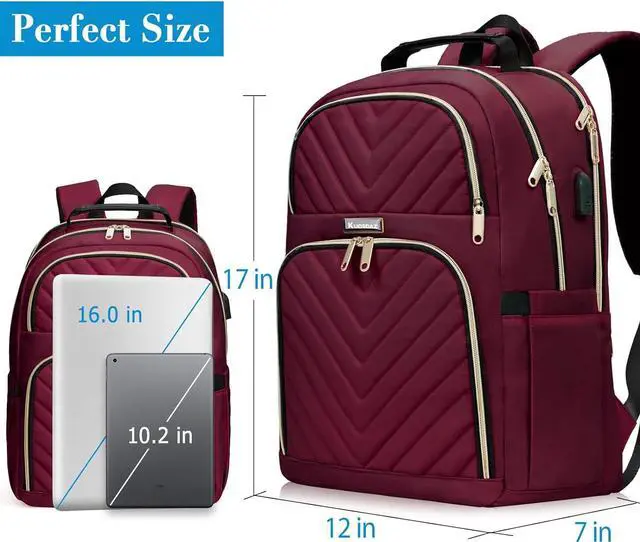 Alt view image 4 of 7 - Kuosdaz Laptop Backpack for Women, School Backpack for Teens, 15.6 Inch Large Fashion College Bookbag for Girls with USB Charging Port, Women Work Travel Back Pack Purse Casual Daypacks, Wine Red