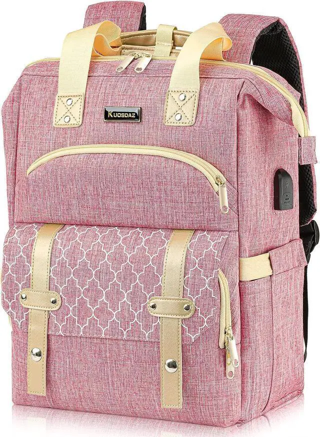 Main image of Laptop Backpack for Women, School Backpack for Girls, 15.6 Inch Laptop Bag with USB Port, Wide Open Large Backpack Purse, Back Pack Work College Business Student Teacher Nurse, Pink